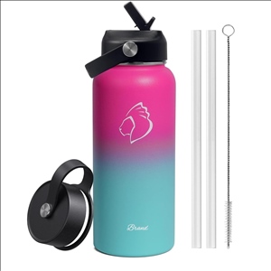 Insulated Water Bottle with Straw Lid and Flex Cap, 32oz Double Wall Vacuum Stainless Steel Thermo